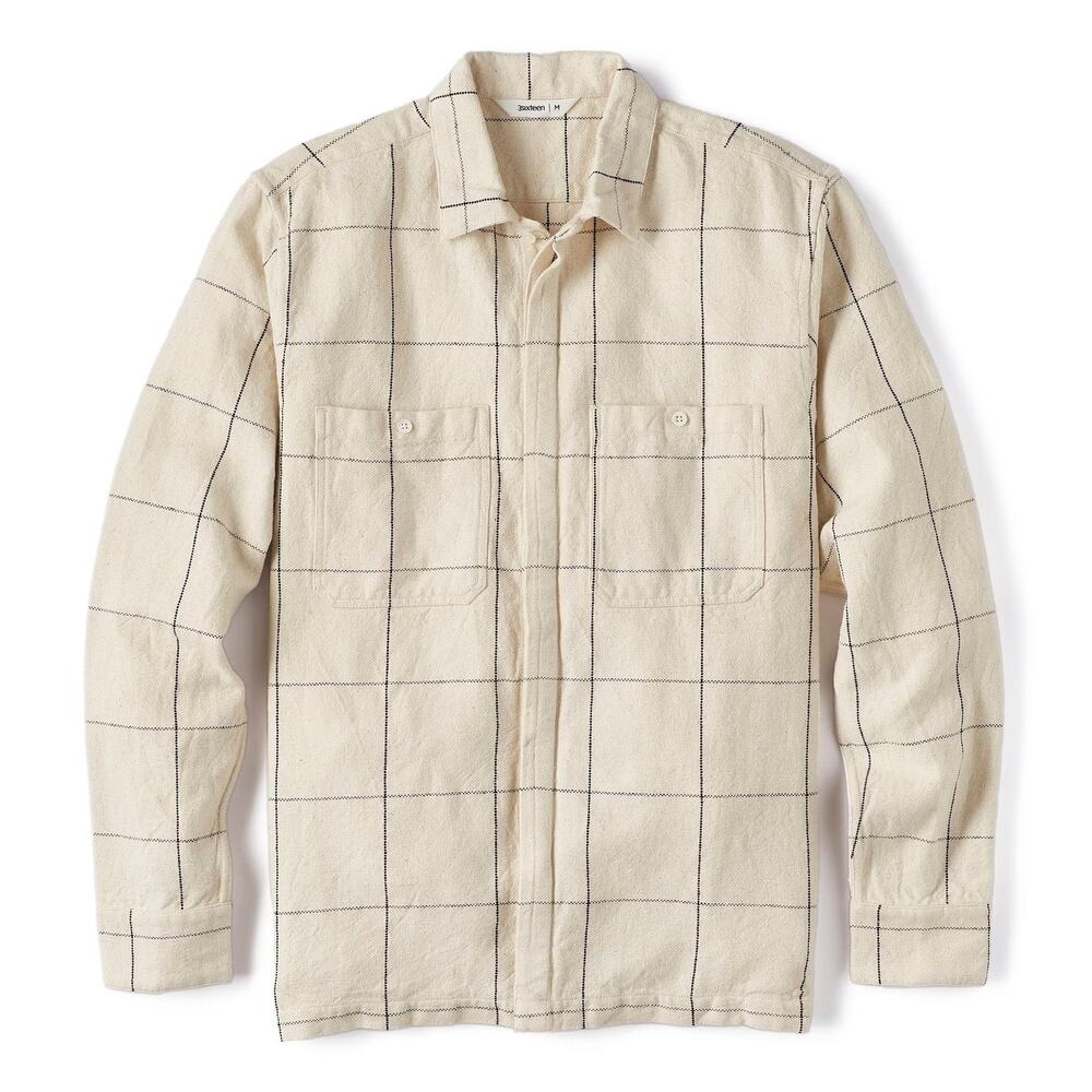 3sixteen Long Sleeve Woven Linen Check Wide Work Shirt XXL NEW Beige Button-Up